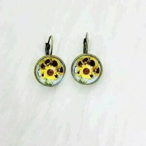 Vintage Feel Sunflower Print Earrings